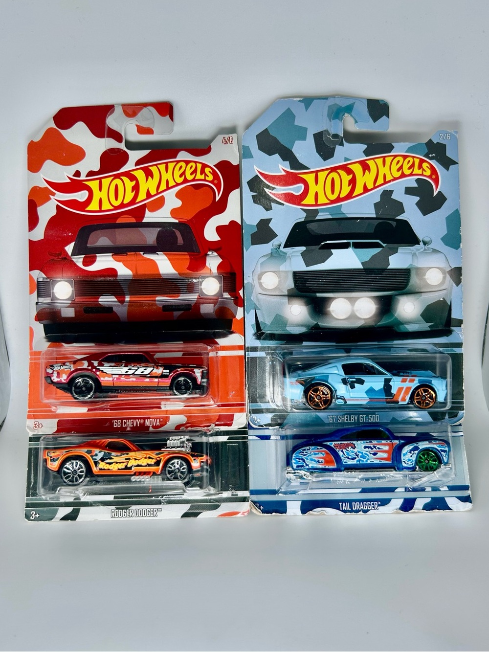 Hot Wheels Camo Lot Of 4x -‘67 Shelby & Tail Dragger & Rodger Dodger & ‘68 Chevy
